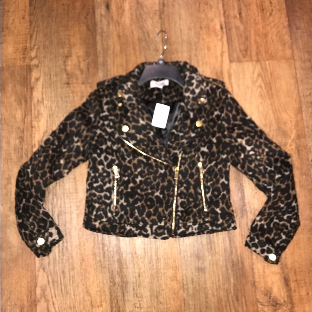 ⚡️ Leopard Cheetah Moto Jacket S Punk Rock Top Zip